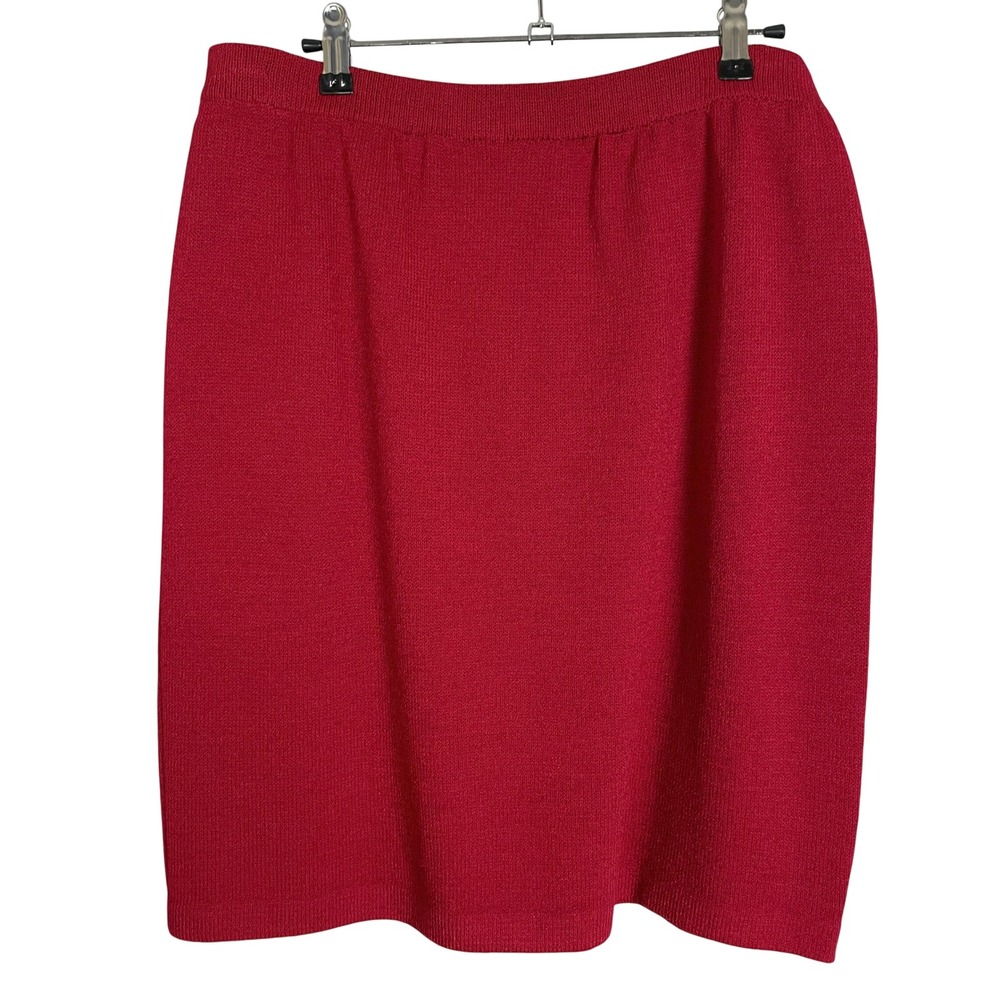 St John Collection Marie Gray Pencil Skirt Red Santana Knit Elastic Waist‎ Sz 12